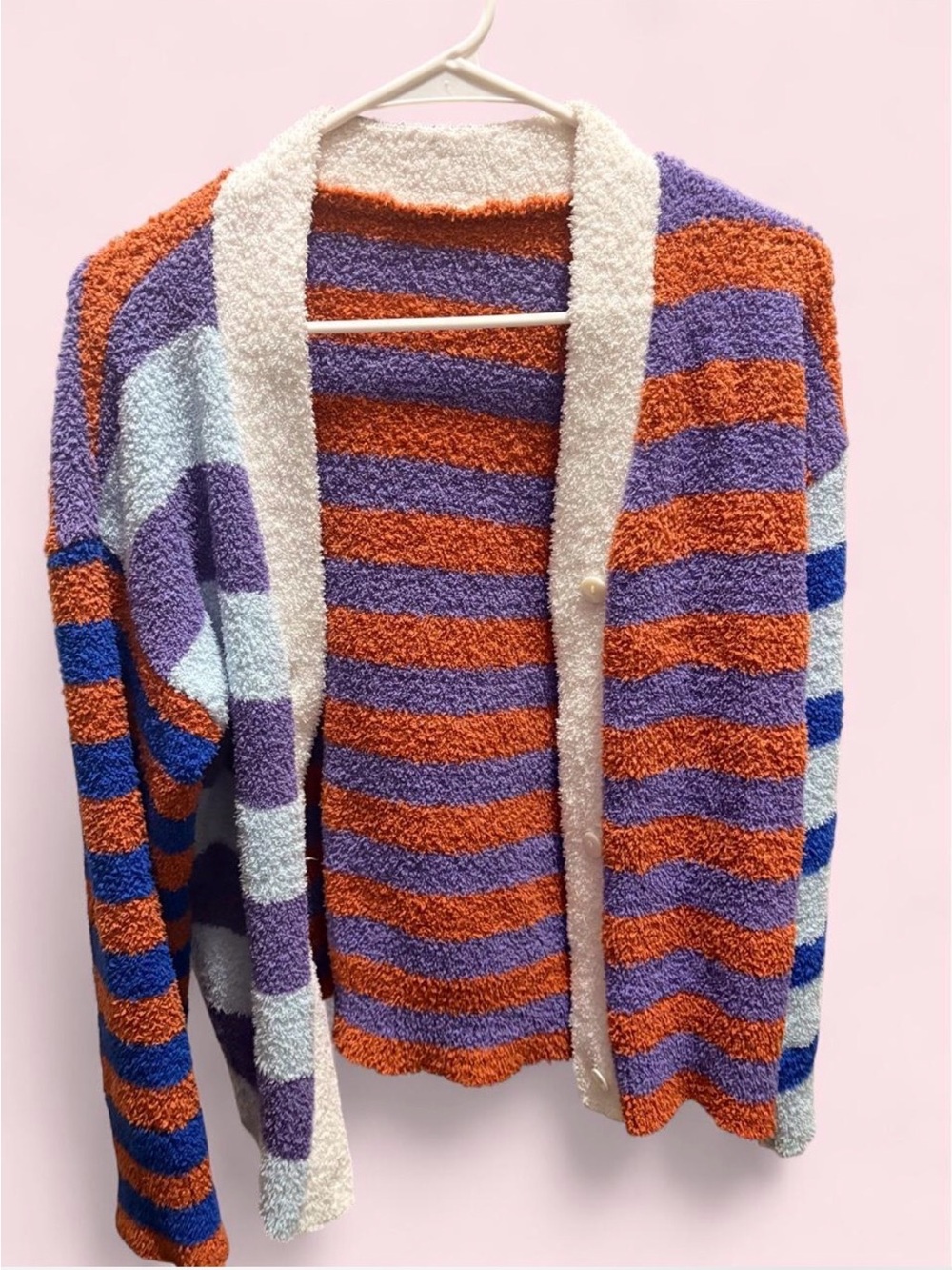 Cozy Striped Open-Front Women's Sweater Cardigan - Purple & Rust